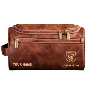 Abarth Leather Toiletry Bag, All Over Print Leather Toiletry Bag - Red Brown CAR44005072533