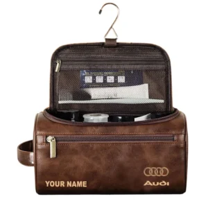 Audi Leather Toiletry Bag, All Over Print Leather Toiletry Bag - Dark Brown CAR44005072535