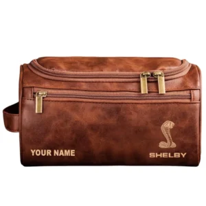Shelby Leather Toiletry Bag, All Over Print Leather Toiletry Bag - Red Brown CAR44005072543