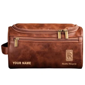 Rolls Royce Leather Toiletry Bag, All Over Print Leather Toiletry Bag - Red Brown CAR44005072544
