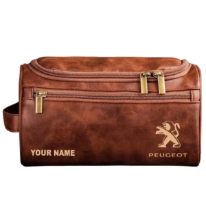 Peugeot Leather Toiletry Bag, All Over Print Leather Toiletry Bag - Red Brown CAR44005072550
