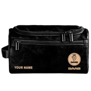 Saab Leather Toiletry Bag, All Over Print Leather Toiletry Bag - Black CAR44005072552