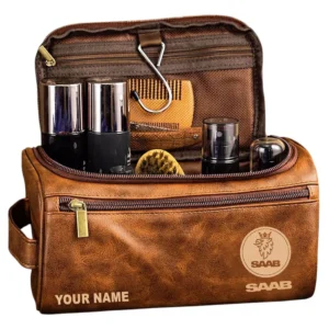 Saab Leather Toiletry Bag, All Over Print Leather Toiletry Bag - Yellow Brown CAR44005072552