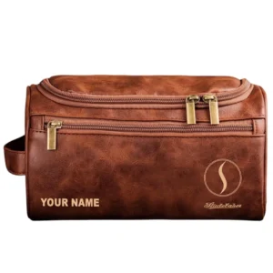 Studebaker Leather Toiletry Bag, All Over Print Leather Toiletry Bag - Red Brown CAR44005072559