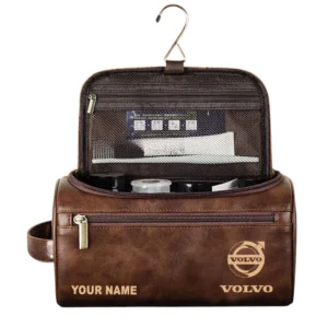Volvo Leather Toiletry Bag, All Over Print Leather Toiletry Bag - Dark Brown CAR44005072561