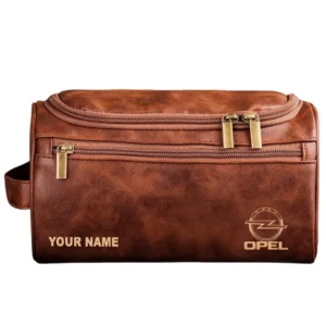 Opel Leather Toiletry Bag, All Over Print Leather Toiletry Bag - Red Brown CAR44005072562