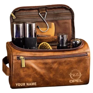 Opel Leather Toiletry Bag, All Over Print Leather Toiletry Bag - Yellow Brown CAR44005072562