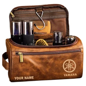 Yamaha Motors Leather Toiletry Bag, All Over Print Leather Toiletry Bag - Yellow Brown CAR44105072502