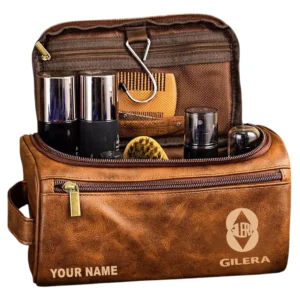 Gilera Leather Toiletry Bag, All Over Print Leather Toiletry Bag - Yellow Brown CAR44105072519