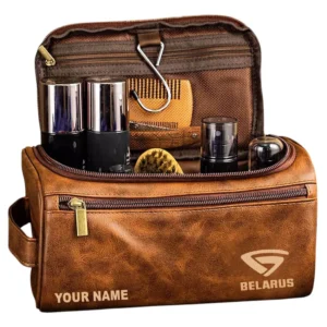 Belarus Leather Toiletry Bag, All Over Print Leather Toiletry Bag - Yellow Brown CAR44205072505