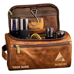 Agco Leather Toiletry Bag, All Over Print Leather Toiletry Bag - Yellow Brown CAR44205072506