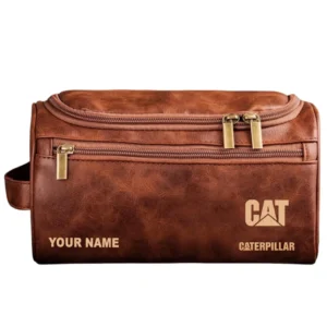 Caterpillar Leather Toiletry Bag, All Over Print Leather Toiletry Bag - Red Brown CAR44205072511