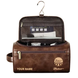 Zetor Leather Toiletry Bag, All Over Print Leather Toiletry Bag - Dark Brown CAR44205072515
