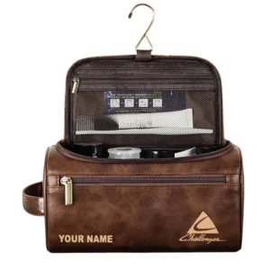 Challenger Leather Toiletry Bag, All Over Print Leather Toiletry Bag - Dark Brown CAR44205072525