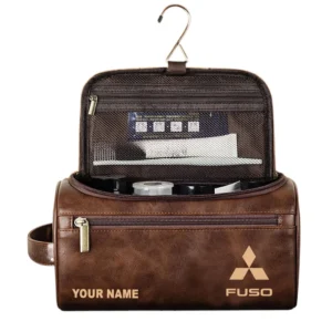 Fuso Leather Toiletry Bag, All Over Print Leather Toiletry Bag - Dark Brown CAR44305072522