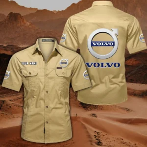 Volvo Short Sleeved Shirt, All Over Print Button Shirt CAR444052625777 - Khaki