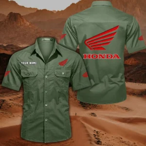 Honda Motorcycle Short Sleeved Shirt, All Over Print Button Shirt CAR444052625778 - Army Green