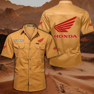 Honda Motorcycle Short Sleeved Shirt, All Over Print Button Shirt CAR444052625778 - Turmeric