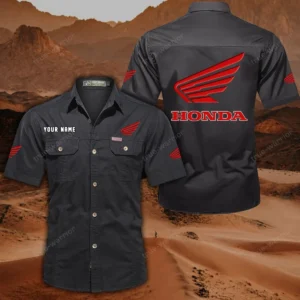 Honda Motorcycle Short Sleeved Shirt, All Over Print Button Shirt CAR444052625778 - Black