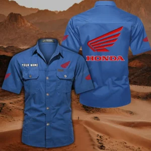 Honda Motorcycle Short Sleeved Shirt, All Over Print Button Shirt CAR444052625778 - Cowboy Blue