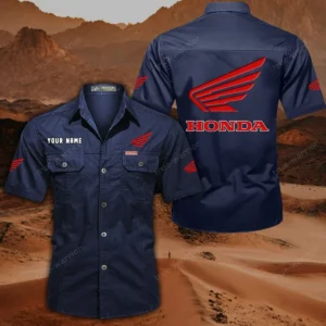 Honda Motorcycle Short Sleeved Shirt, All Over Print Button Shirt CAR444052625778 - Dark Blue