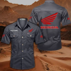 Honda Motorcycle Short Sleeved Shirt, All Over Print Button Shirt CAR444052625778 - Gray