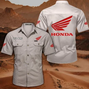 Honda Motorcycle Short Sleeved Shirt, All Over Print Button Shirt CAR444052625778 - Off-White