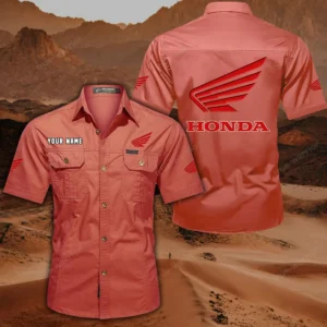 Honda Motorcycle Short Sleeved Shirt, All Over Print Button Shirt CAR444052625778 - Red