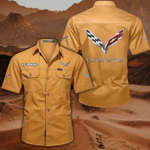 Corvette C7 Short Sleeved Shirt, All Over Print Button Shirt CAR444052625779 - Turmeric