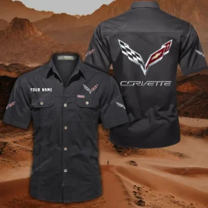 Corvette C7 Short Sleeved Shirt, All Over Print Button Shirt CAR444052625779 - Black