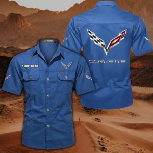 Corvette C7 Short Sleeved Shirt, All Over Print Button Shirt CAR444052625779 - Cowboy Blue
