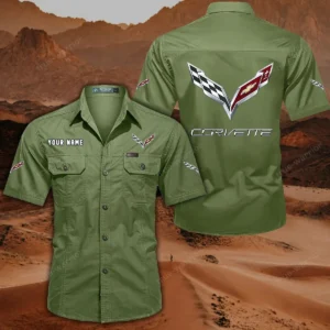 Corvette C7 Short Sleeved Shirt, All Over Print Button Shirt CAR444052625779 - Fruit Green