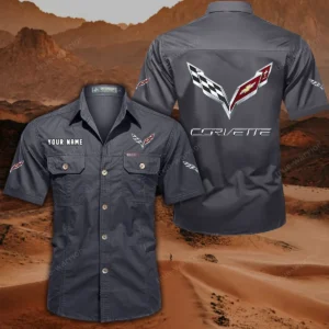 Corvette C7 Short Sleeved Shirt, All Over Print Button Shirt CAR444052625779 - Gray