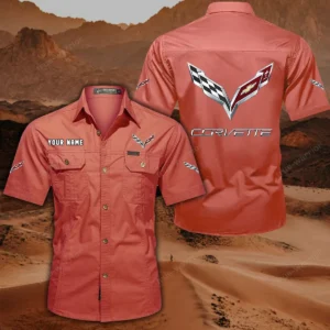 Corvette C7 Short Sleeved Shirt, All Over Print Button Shirt CAR444052625779 - Red