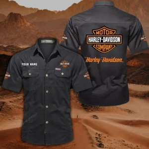 Harley Davidson Short Sleeved Shirt, All Over Print Button Shirt CAR444052625780 - Black