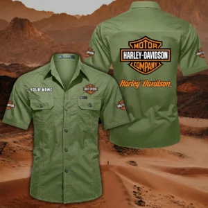 Harley Davidson Short Sleeved Shirt, All Over Print Button Shirt CAR444052625780 - Fruit Green