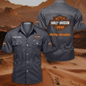 Harley Davidson Short Sleeved Shirt, All Over Print Button Shirt CAR444052625780 - Gray
