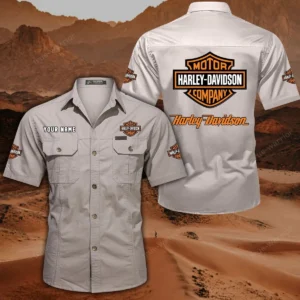 Harley Davidson Short Sleeved Shirt, All Over Print Button Shirt CAR444052625780 - Off-White