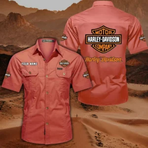 Harley Davidson Short Sleeved Shirt, All Over Print Button Shirt CAR444052625780 - Red