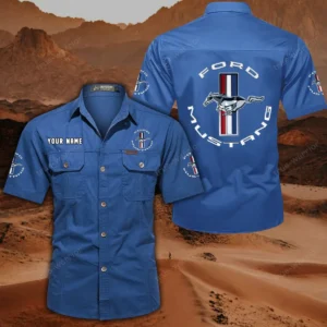 Ford Mustang Short Sleeved Shirt, All Over Print Button Shirt CAR444052625781 - Cowboy Blue