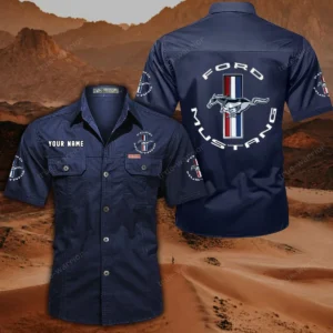 Ford Mustang Short Sleeved Shirt, All Over Print Button Shirt CAR444052625781 - Dark Blue