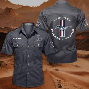 Ford Mustang Short Sleeved Shirt, All Over Print Button Shirt CAR444052625781 - Gray