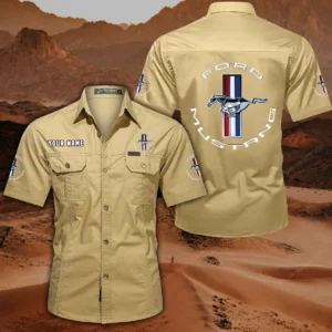 Ford Mustang Short Sleeved Shirt, All Over Print Button Shirt CAR444052625781 - Khaki