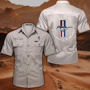 Ford Mustang Short Sleeved Shirt, All Over Print Button Shirt CAR444052625781 - Off-White