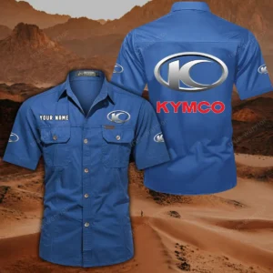 Kymco Motorcycles Short Sleeved Shirt, All Over Print Button Shirt CAR444052625787 - Cowboy Blue
