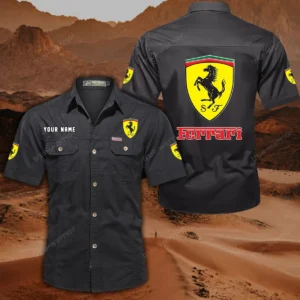 Ferrari Short Sleeved Shirt, All Over Print Button Shirt CAR444052625788 - Black