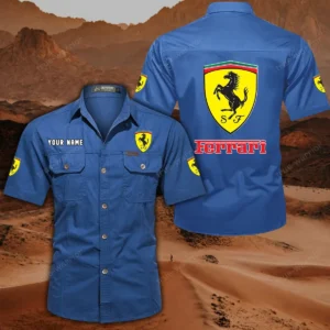 Ferrari Short Sleeved Shirt, All Over Print Button Shirt CAR444052625788 - Cowboy Blue