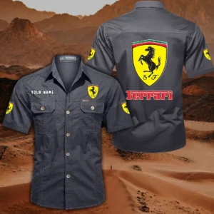 Ferrari Short Sleeved Shirt, All Over Print Button Shirt CAR444052625788 - Gray