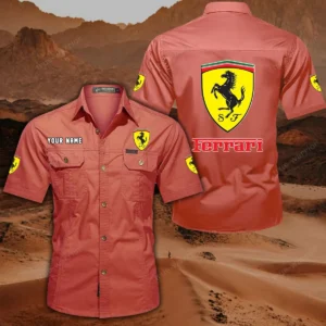 Ferrari Short Sleeved Shirt, All Over Print Button Shirt CAR444052625788 - Red