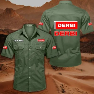 Derbi Motorcycles Short Sleeved Shirt, All Over Print Button Shirt CAR444052625789 - Army Green